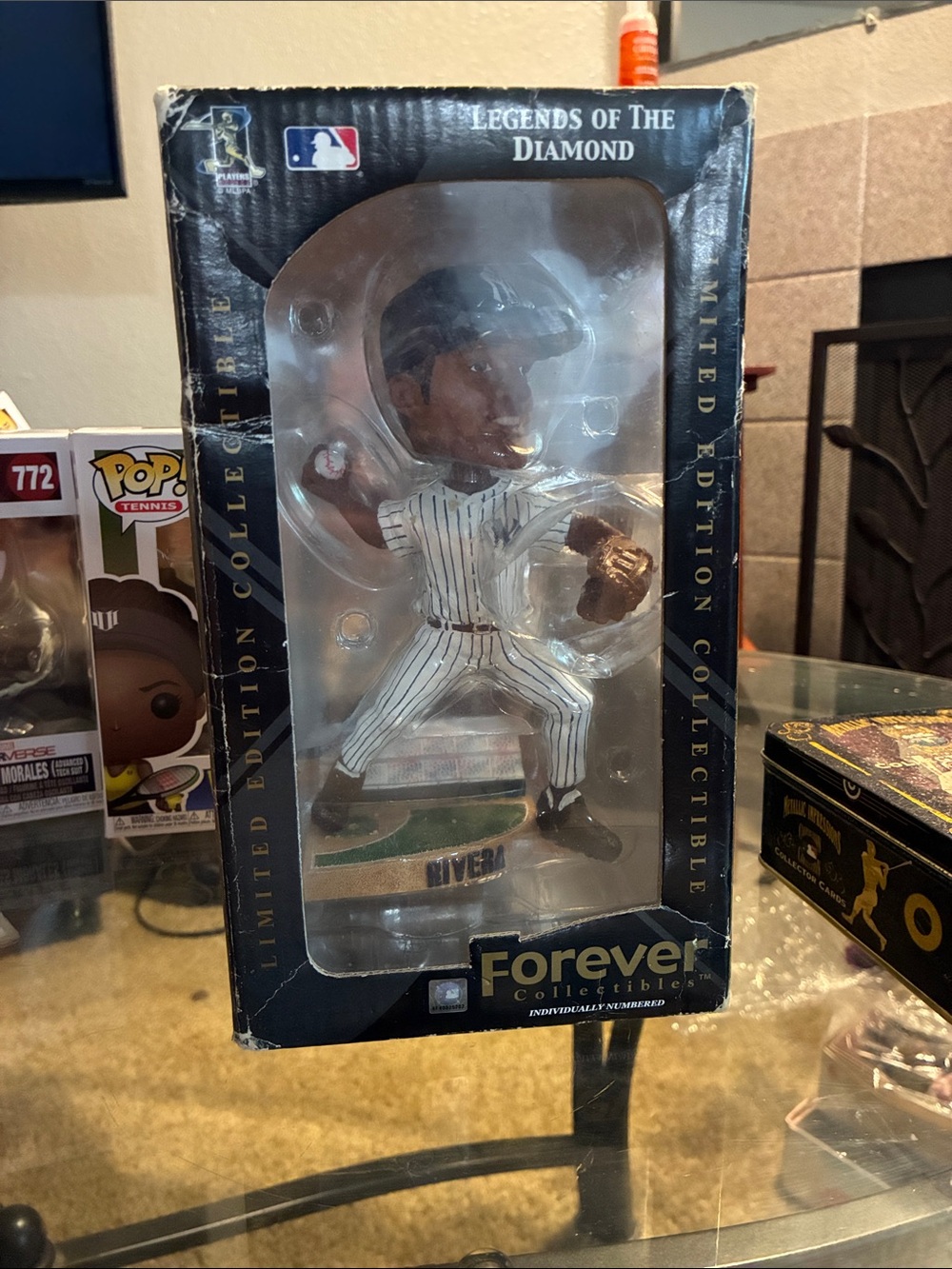 Forever Collectibles Black and White Pinstripe Baseball Bobblehead Rivera